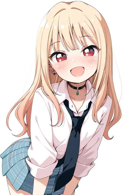 masterpiece, best quality, amazing quality,
<lora:Haru_IL:1> haru, 1girl, solo, blonde hair, long hair, necktie, skirt, white background, shirt, simple background, smile, school uniform, blue skirt, white shirt, choker, looking at viewer, red eyes, jewelry, open mouth, plaid skirt, blush, :d, piercing, plaid, black choker, bangs