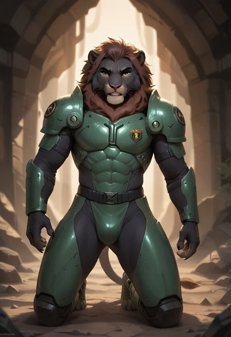 score_9, score_8_up, score_7_up,
1boy, solo, torso view,<lora:Anthro_Lionlioness_PONY_XL:1>,
(anthro lion:1.2), lion male, black fur, fangs, claws, wearing green sci-fi armor, green Metroid armor, black fur, brown mane, <lora:Furry_Lora_Panther:0.8>((masterpiece)), ((best quality)), (detailed), cinematic, dynamic lighting, soft shadow, inside a dark cave, , highly detailed, dark environment,