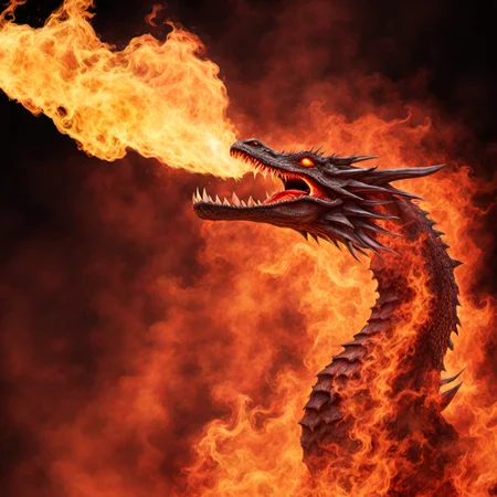 flame jet from a fantasy dragons mouth <lora:inferno:1> , black background