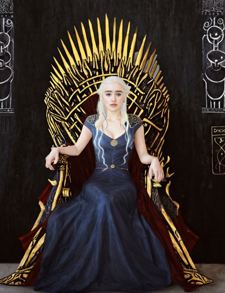daenerys targaryen sat on the iron throne <lora:Gustav_Klimt_XL_kk:1> klimt