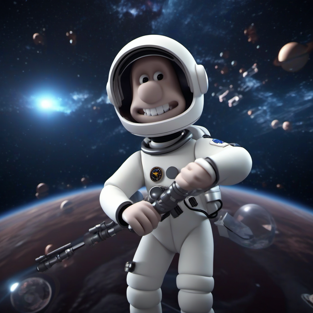 cinematic photo cinematic photo of a cartoon 1boy, bald, astronaut suit, astronaut helmet, solo,  teeth, in space <lora:WallaceGromit1024:0.8> . 35mm photograph, film, bokeh, professional, 4k, highly detailed . 35mm photograph, film, bokeh, professional, 4k, highly detailed