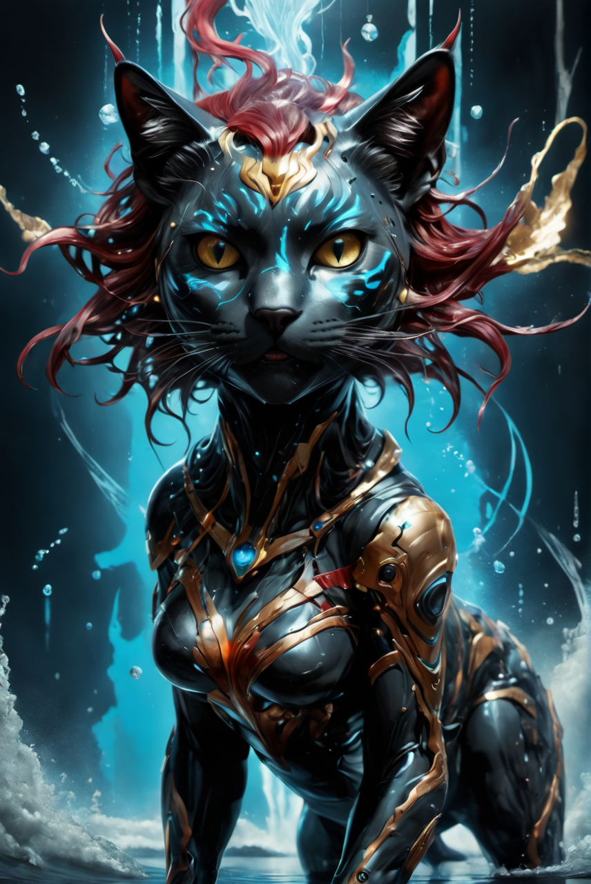 portrait of a cute cat,awardwinning, 8k,  atmospheric,dramatic,godlike,superpowers,power surge,epic,in the style of aleksi briclot,sandra chevrier and mythsxl,<lora:mythsxl:1>