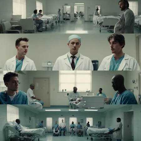 <lora:SDXL_cinematic_Sa_May:1> cinematic, group of man, in a white hospital, stay, seat