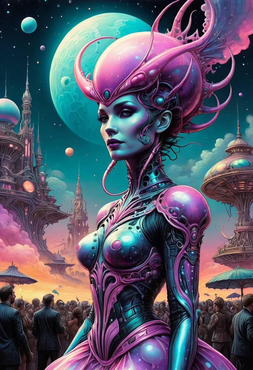 splash art, digital painting,polkadot 60's pastels color,  in front of a crowd, art Nouveau, baroque,  trending on a planet  intricately detailed, large bosom, standing on a alien,  Ethereal alien cybergoth fashion photography painting, landscape by person
<lora:InkArtXL_1.2:0.4> <lora:FaeTastic:0.35> .  incredibly lifelike, high contrast, well defined .