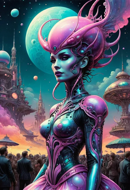 splash art, digital painting,polkadot 60's pastels color, in front of a crowd, art Nouveau, baroque, trending on a planet intricately detailed, large bosom, standing on a alien, Ethereal alien cybergoth fashion photography painting, landscape by person
<lora:InkArtXL_1.2:0.4> <lora:FaeTastic:0.35> . incredibly lifelike, high contrast, well defined .