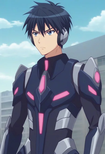((masterpiece)), ((best quality)), ((ultra-detailed)), ((absurdres)), score_9_up, score_8_up, score_7_up,
HD, top quality, best quality, amazing quality, High-quality illustrations, anime screencap, source_anime, best aesthetic, perfect proportions, perfect eyes, 1boy, 1male, solo boy, solo male, male focus, solo male focus, Anime, boy, male anime character, anime boy, handsome, sexy, cute, charming, ((slim body, slender body, twink)), Kizuna Hida, black hair, dark blue eyes, power gear, big headphones, ((cowboy shot, head to hips shot)), ((serious, determined expression)), ((post-apocalyptic place, ruined destroyed buildings, gray place)), updn, easynegative, Expressiveh, masterpiece, best quality, very aesthetic, absurdres
