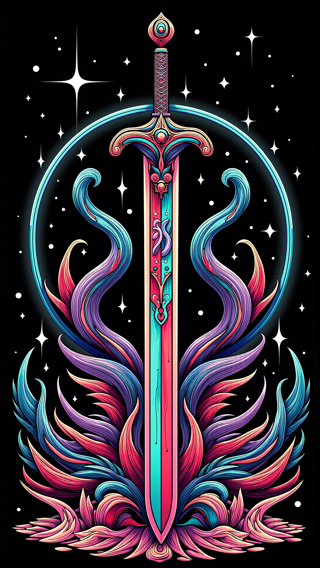 lineart, colorful, sword<lora:NoctichromeFlux:0.75>