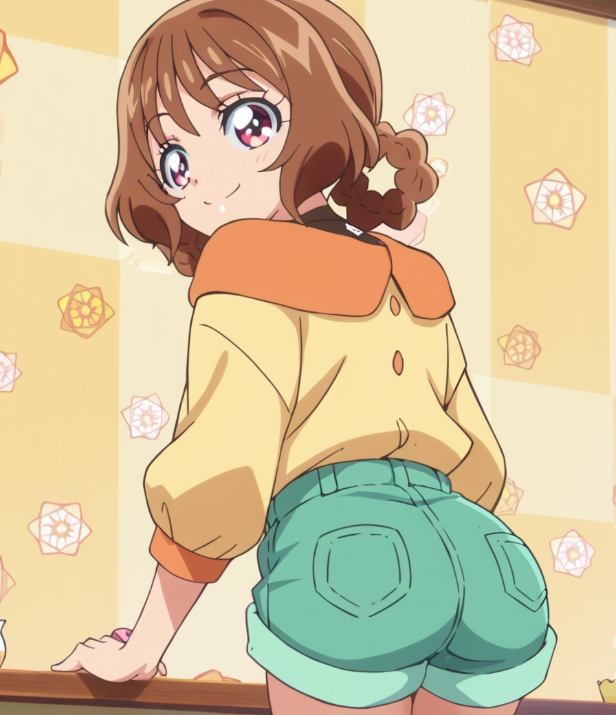 score 9, score 8 up, score 7 up, detailed background, shiny skin, 
<lora:cureyumyum.pony:1>,
hanaran, def, 
ass, look back, half-closed eyes, seductive smile,