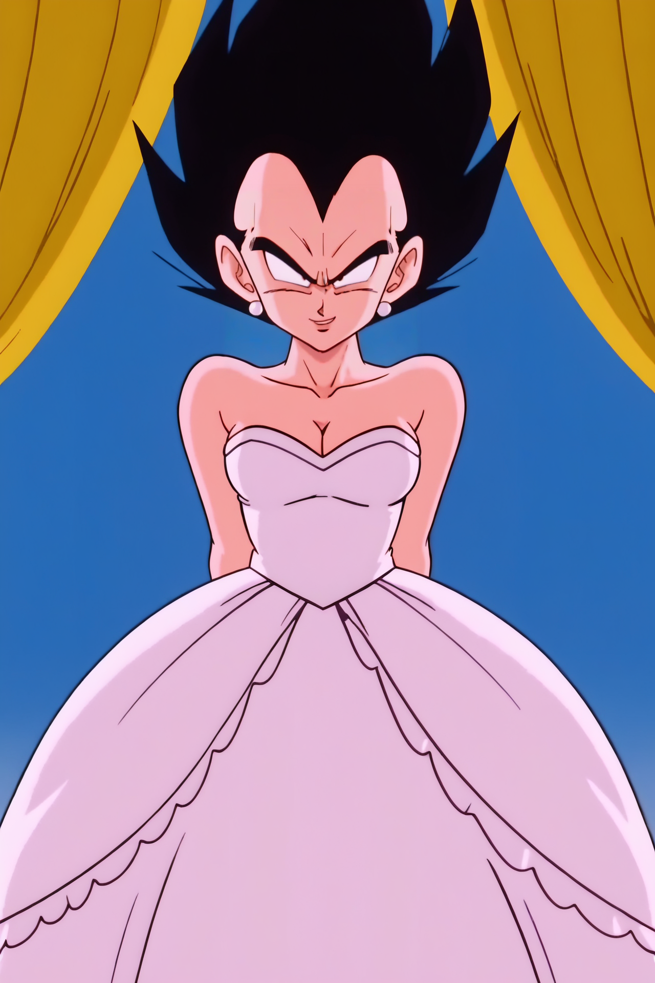 source_anime, score_9, score_8_up, score_7_up, anime screencap,8k, absurd res,
vegeta, black hair, black eyes, spiked hair,
wedding dress, bridal veil, 
 <lora:vegeta_pony_v1:0.8>