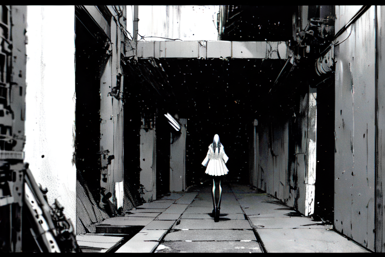 highly insanely detailed, masterpiece, top quality, best quality, highres, 4k, 8k, RAW photo, (very aesthetic, beautiful and aesthetic),  
tsutomu nihei,nihei_tsutomu,blame!,blame gakuen!,abara,TNstyle,sidonia_no_kishi,(giant room),concrete walls,metal walls,lantern,light particles,dark sky,black sky,dome,walkway,machinery,ventilation fan,ventilation shaft,buildings,drainpipe,clouds,bridge,letterboxed,fence,tentacles, 
<lora:blamev2:0.7>, 
(1girl:1.3), 
solo focus, 
pearl white background,âââ