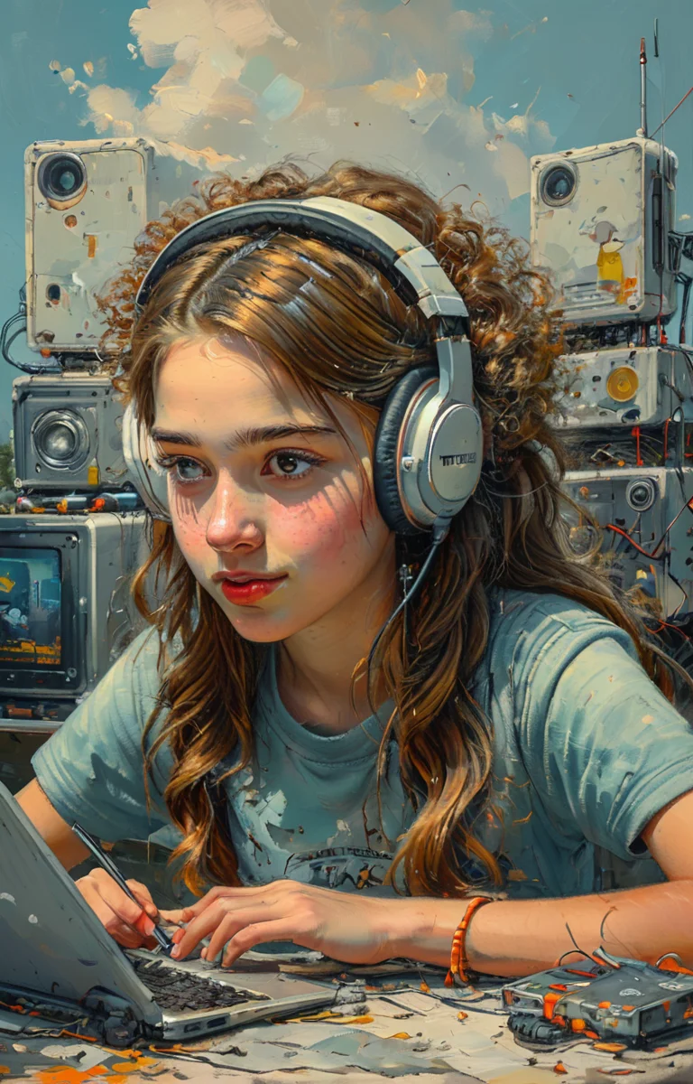 masterpiece,best quality,<lora:tbh5-sdxl:0.9>,illustration, tech genius teenage girl