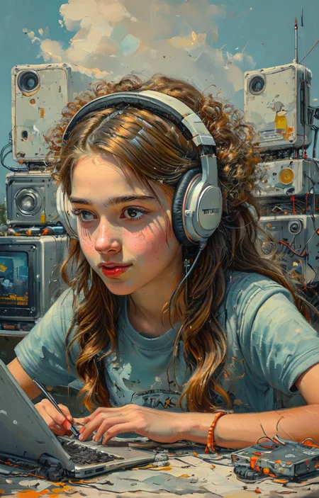 masterpiece,best quality,<lora:tbh5-sdxl:0.9>,illustration, tech genius teenage girl