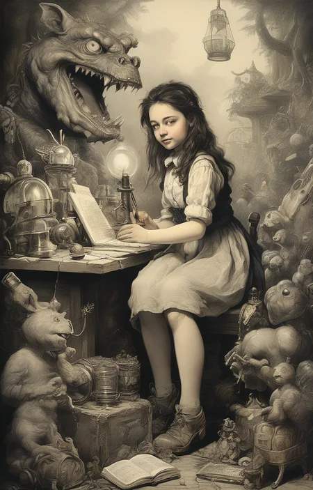 masterpiece,best quality,<lora:tbh274-sdxl:0.9>,illustration,style of Thomas Nast tech genius teenage girl