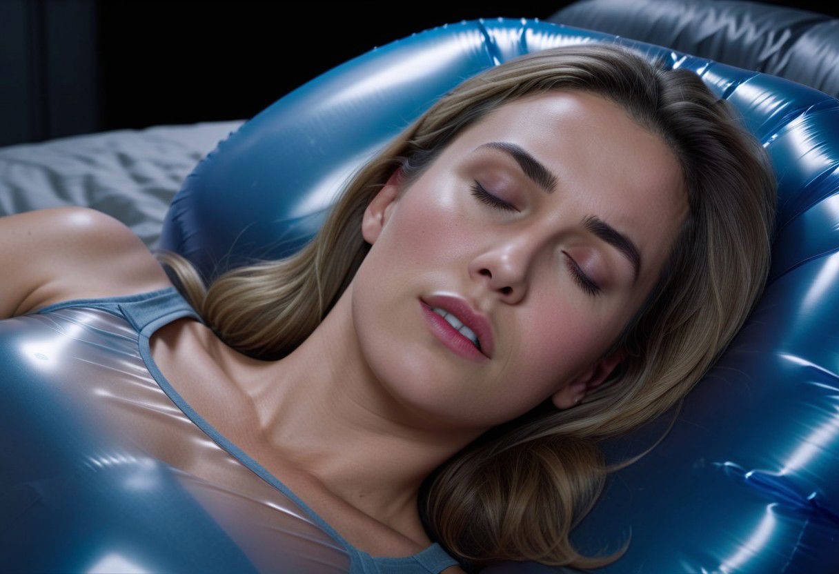 uhd, 8k, ultra detailed, 1woman, lying down to sleep, InflatableAirbag, darker, lights off