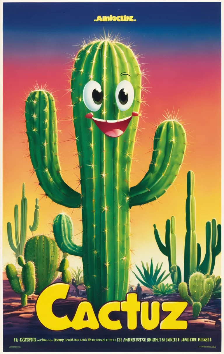Cartoon of a happy cacto, with title "Cactuz" on it
 ,Movie Poster, MoviePosterRedAF,
,<lora:MoviePosterRedAFConfig4DebiComTE:1>