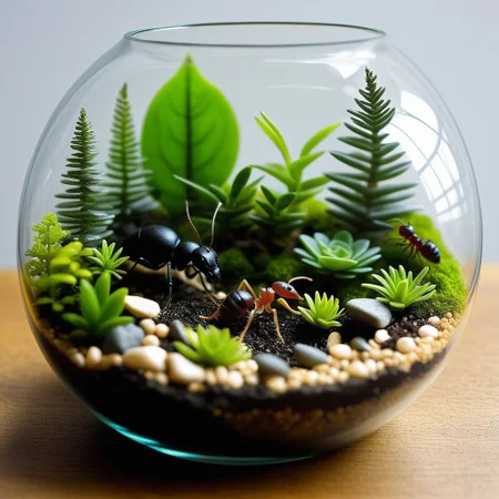Terrarium Tales: Create miniature worlds in glass terrariums that house tiny civilizations,
fantastic ecosystems or landscapes. Black ants have their habitat there.