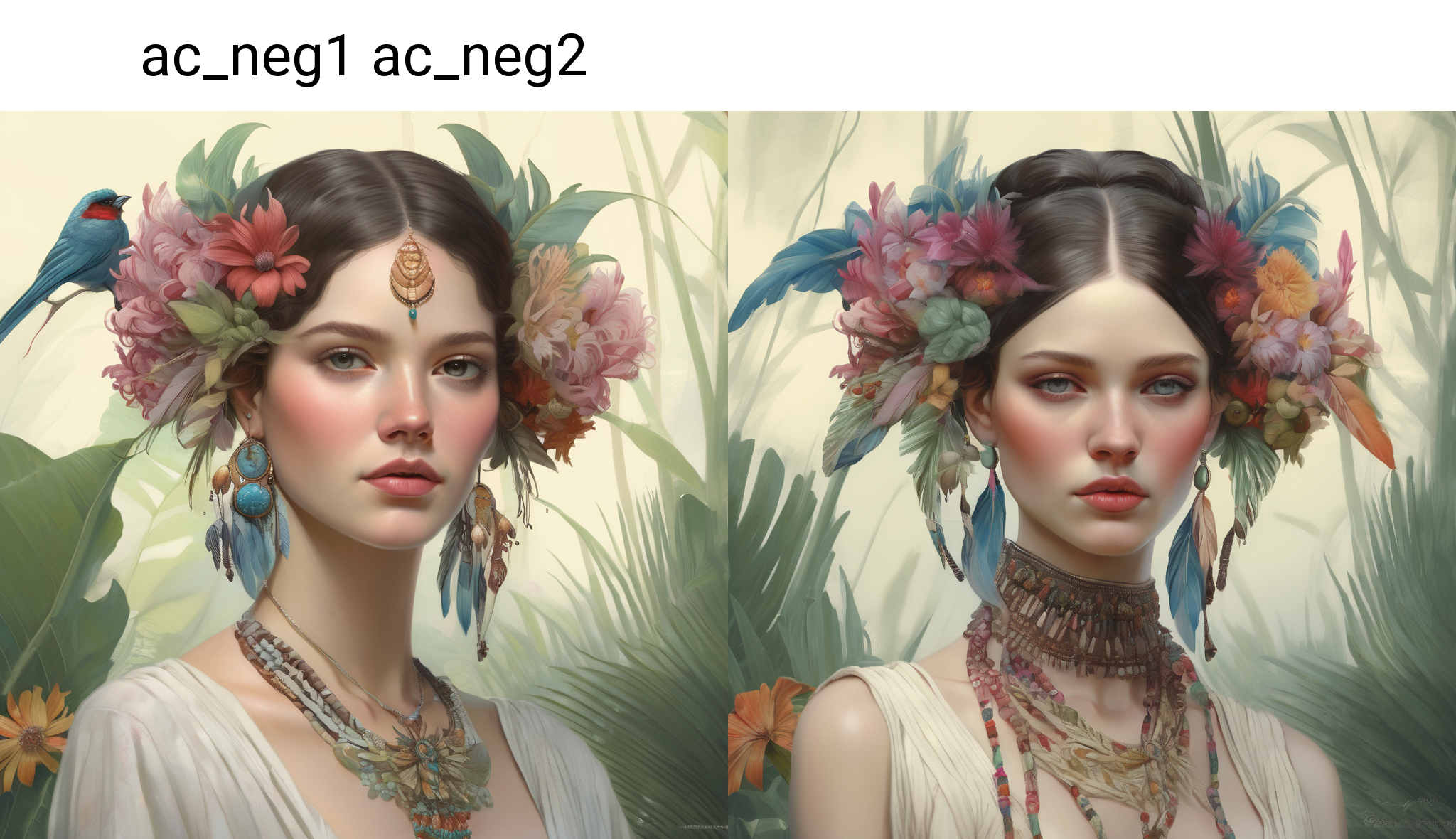 beautiful woman wearing fantastic hand-dyed cotton clothes, embellished beaded feather decorative fringe knots, colorful pigtail , subtropical flowers and plants, symmetrical face, intricate, elegant, highly detailed, 8k, digital painting,trending on pinterest, harperâs bazaar, concept, art, sharp focus, illustration, Tom Bagshaw, Lawrence Alma-Tadema, Alphonse Mucha
