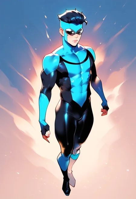 score_9, score_8_up, score_7_up 
   , masterpiece, beautiful,Mark grayson,  A short slicked-back hair with trimmed sides,black eyes,blue facemask,black glossy Goggles,Invinciblemc,skintight suit, dark blue torso colored suit, blue and black suit, dark blue colored lower body suit,black accents, black u-shaped neckline on suit, blue arm area colored, black fingerless gloves, black boots,