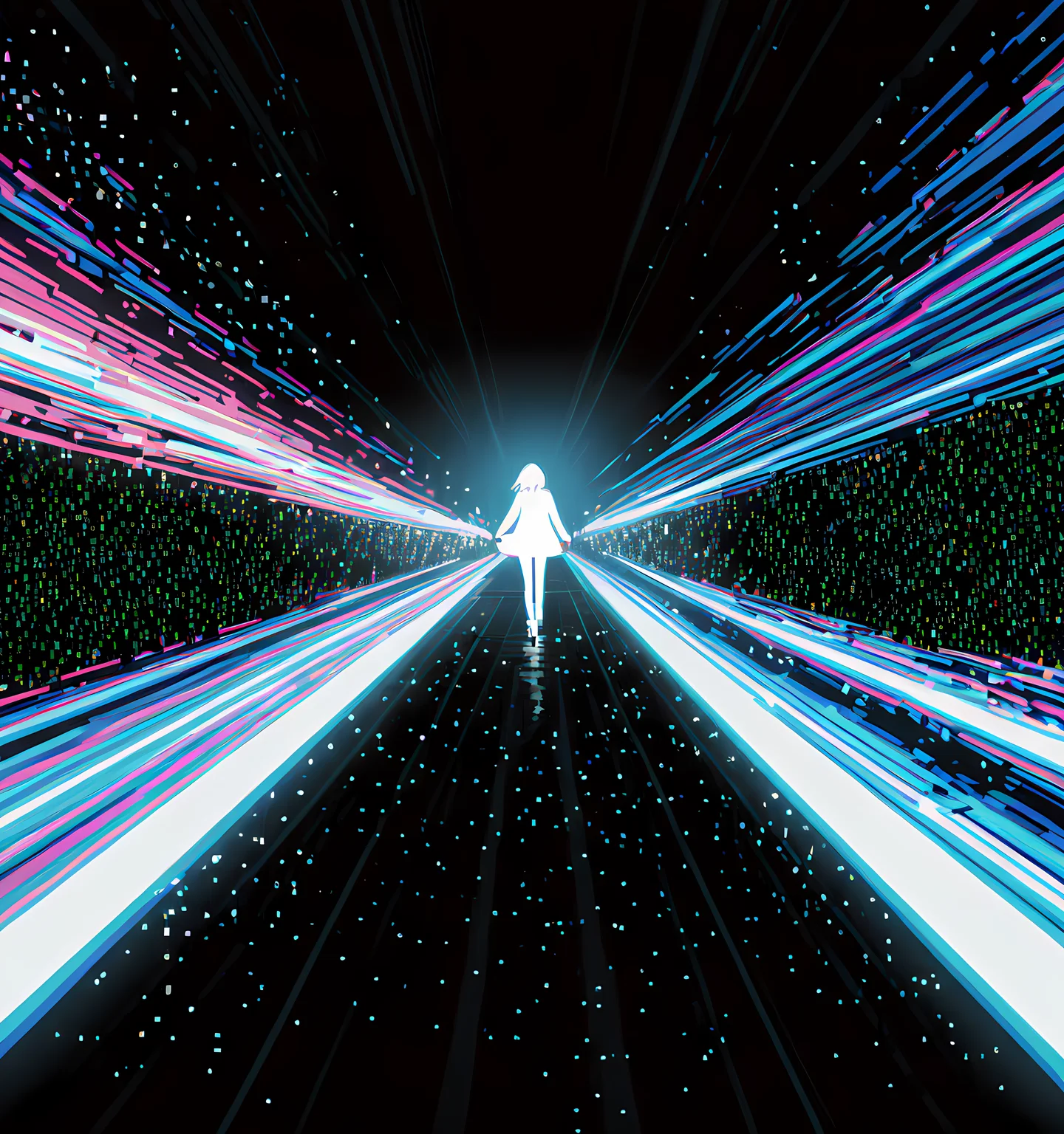 super heavy glitch deinterlaced video effect, VHS aesthetic, ghost images, tertiary high contrast color scheme, balanced composition with random spectrum pixelated splashes, hyper-detailed, cinematic lighting, 8K, ultra textural, master piece