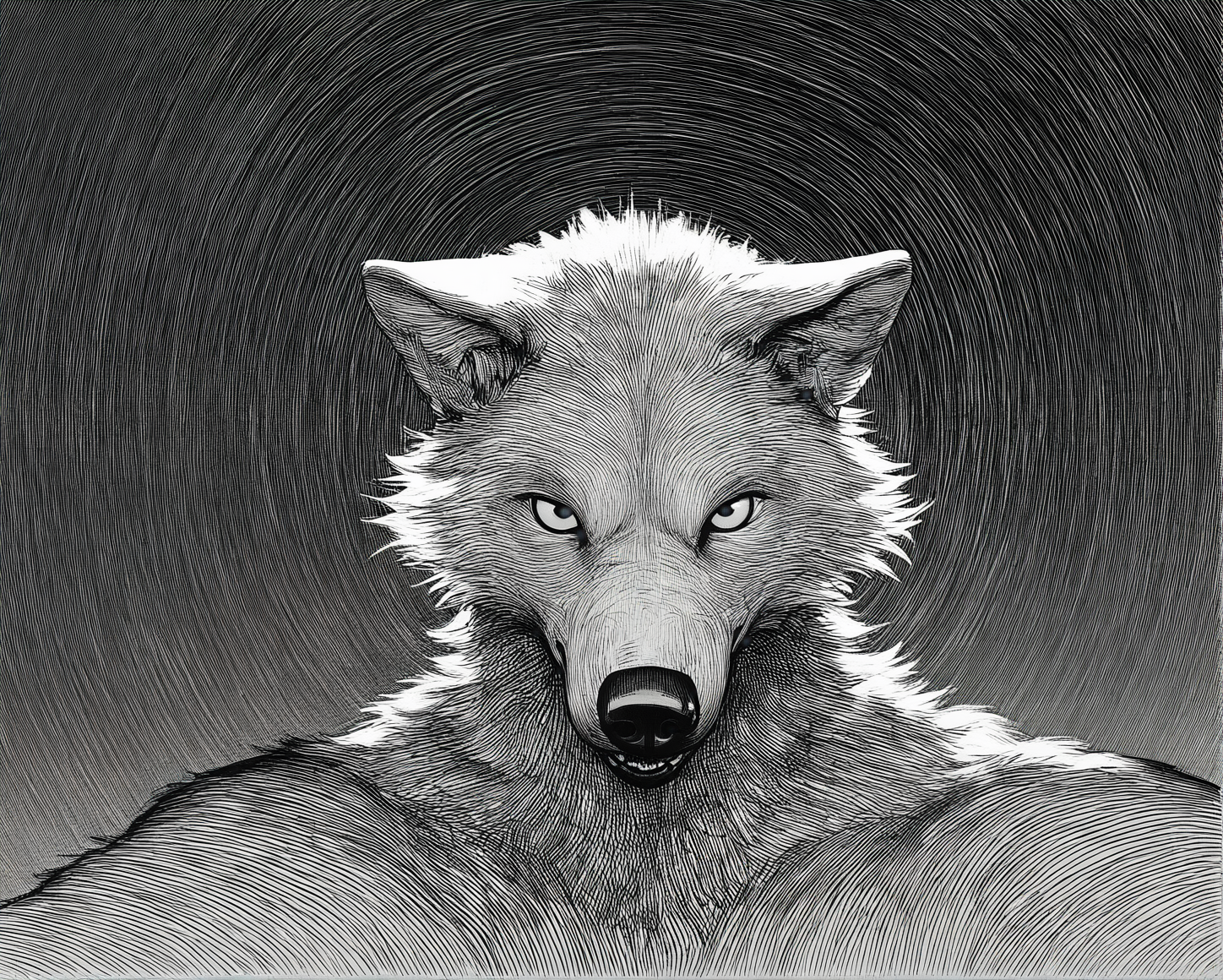 monochrome,greyscale,(graphite \(medium\):0.5),hatching \(texture\),
1boy,male,male focus,anthro,furry male,wolf,solo,
sharp focus,dramatic composition,rule of thirds,golden ratio,outlines,high contrast,chiaroscuro,line art,shading,cross hatching,manga style,
(((masterpiece, best quality, amazing quality, very aesthetic,highres, absurdres))),newest,very awa,highres,
<lora:lookback-noob10-v2-000030:0.9>,