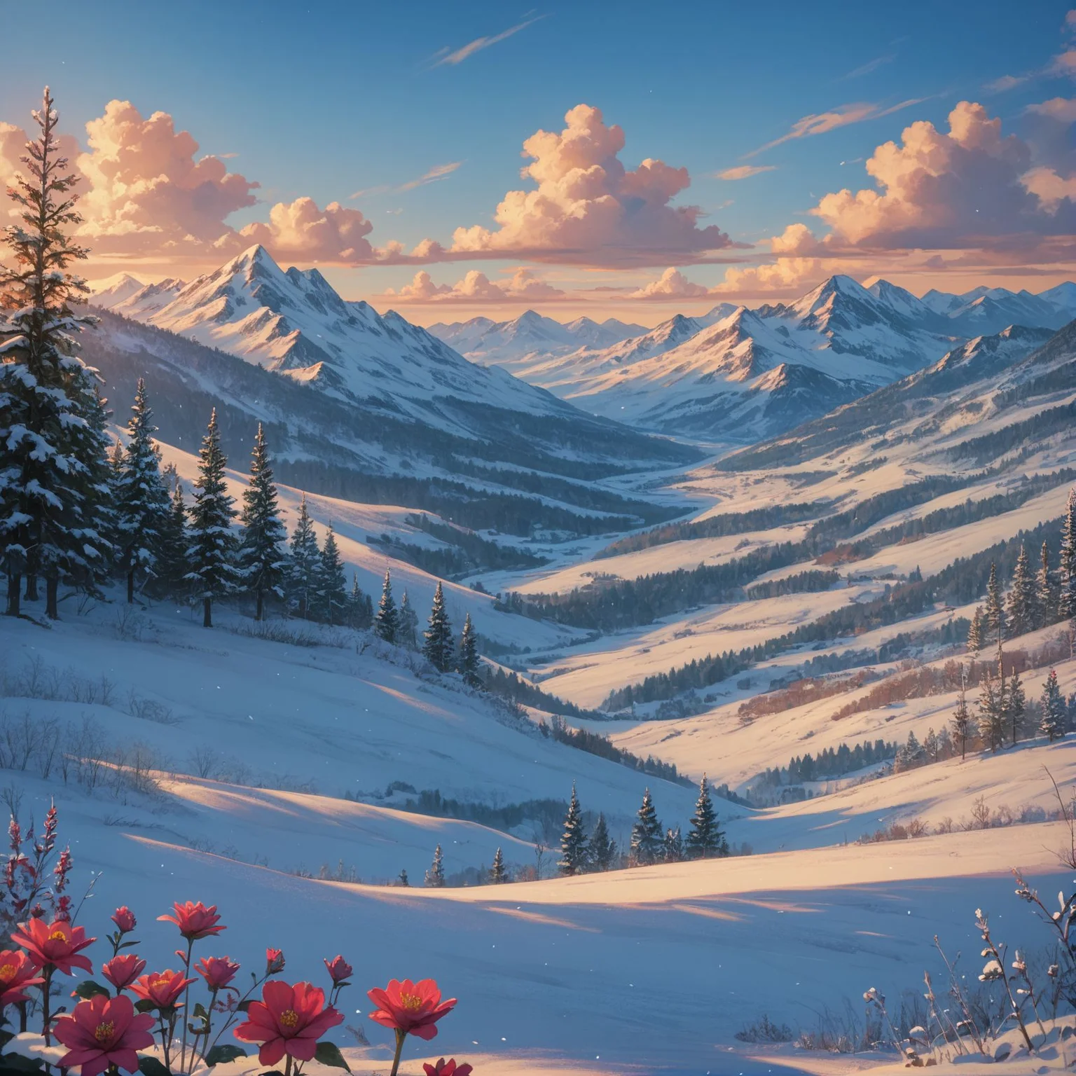 score_9,score_8_up,score_7_up,score_6_up,score_5_up,score_4_up,absurdres,masterpiece,vibrant,colorful,scenery,nature,in winter,day,snow covered flower field,sky,cirrus,landscape,