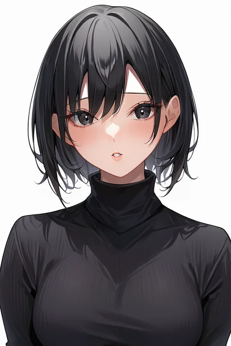 score_9, score_8_up, score_7_up, source_anime
1girl, solo, portait, upper body
looking at viewer, blush, parted lips
short hair, bangs
large breasts
simple background
black sweater, turtleneck
black hair, black eyes
<lora:Kakao-Style:0.9>