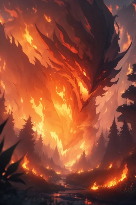 nature, fire, fantasy land, no humans, masterpiece, best quality