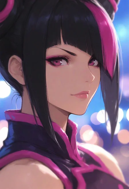 best quality, masterpiece, highly detailed, 
1 female, juri han from street fighter,  close up, bokeh,