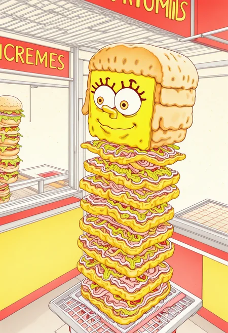 skstyle, horror (theme), highly-detailed, best quality, masterpiece, very aesthetic, hamburger, mcdonalds