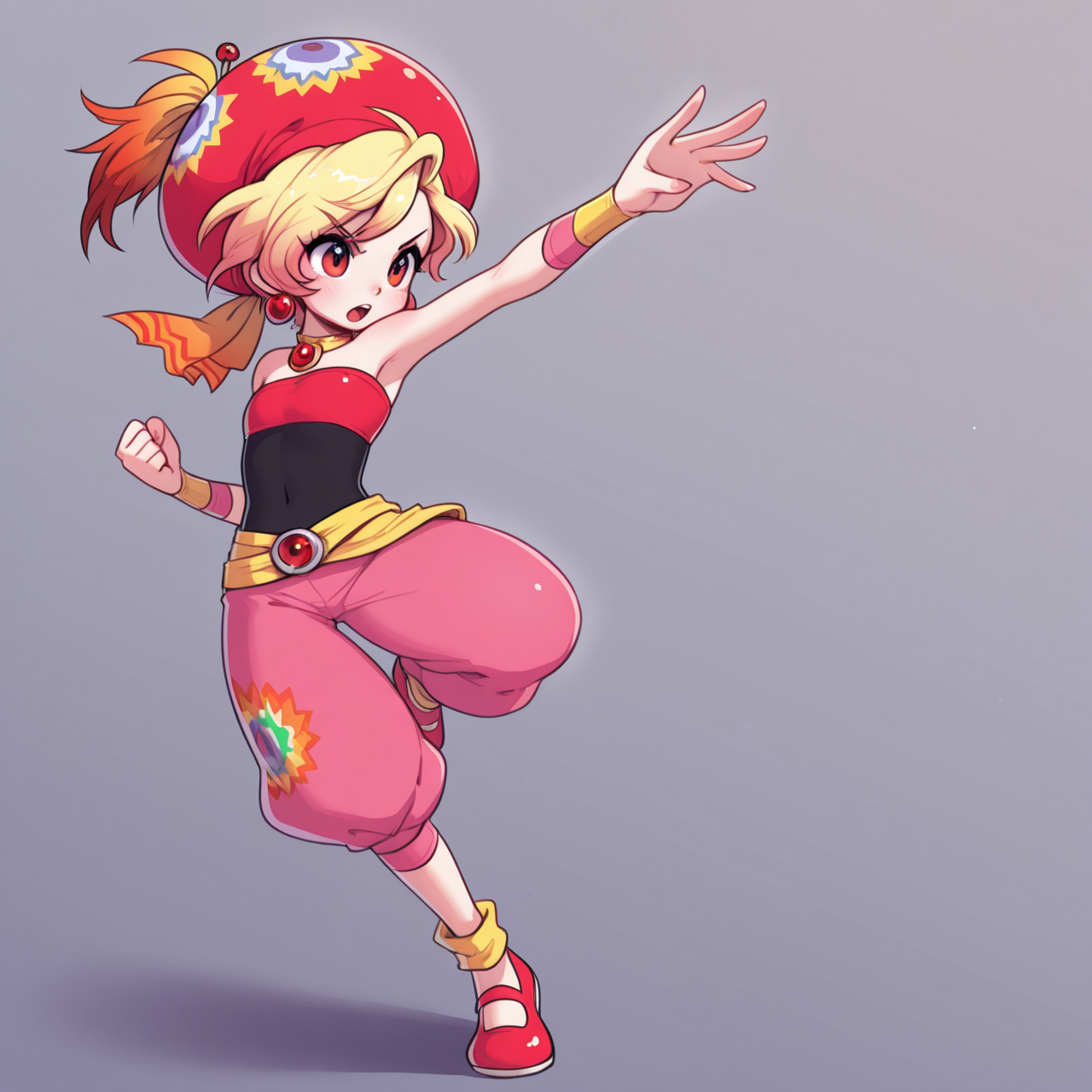<lora:DarkfireStyle15:1.25>
1girl, solo,  
Relm Arrowny, Final Fantasy 6 ,
action pose,