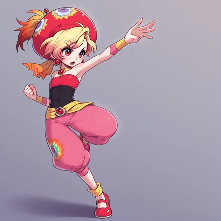 <lora:DarkfireStyle15:1.25>
1girl, solo,
Relm Arrowny, Final Fantasy 6 ,
action pose,