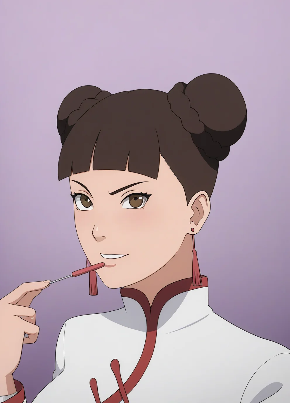 score_9, score_8_up, score_7_up,1girl,tentenXL,brown hair,hair bun,detailed face, masterpiece,best quality, shiny , wearing a white dress,red earrings,holding a (kunai:1.2), <lora:tentenXL:1> looking at viewer,