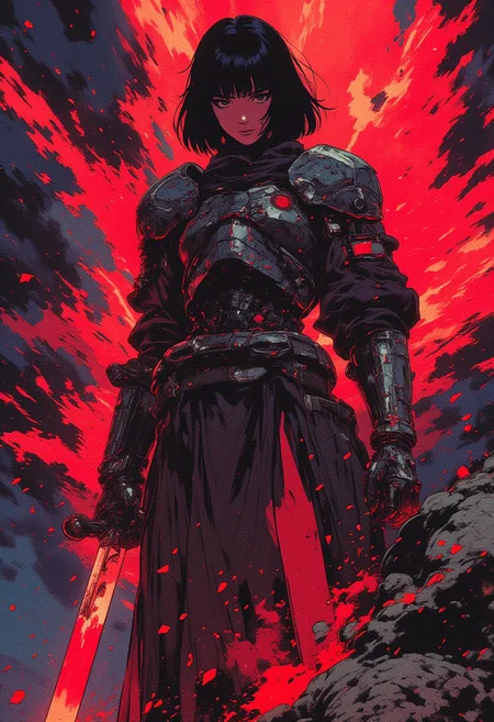fantasy stylised illustration, anime style, cinematic composition, stunning, full body shot, masterpiece,best quality, close up dynamic model pose, (tall), perfect composition, 1girl, very pretty, attractive, (a surprise attack from above, a deadly assassin drops from hiding attacking with a deadly blade, she wears sleek inconspicuous fantasy assassin gear, she is sexy and attractive), emotional, intense, dark, gritty, heavily stylised, incredible, awe-inspiring, adventurer, short black raven straight hair, bangs, monster hunter style armor
