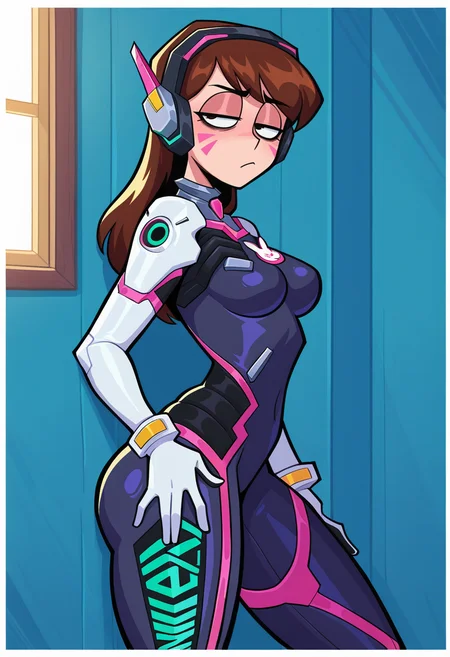 IllustriousQual, masterpiece, best quality, amazing quality, very aesthetic, absurdres, 1girl, solo, white border, mosaic background,
solo, against wall, standing, leaning back, arched back , contrapposto, looking at viewer, from side, arms behind,, disgusted , half-closed eyes, disappointed,, low angle view,
<lora:ValbunStyle-IL:0.9> valbun, \(overwatch\) (D.Va:0.85)