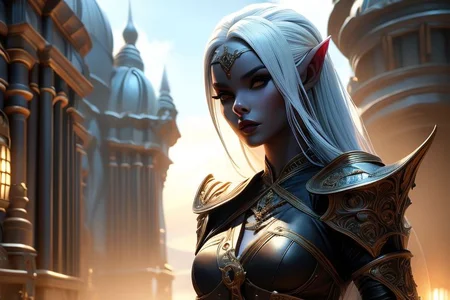 (masterpiece, best quality), a female drow warrior, <lora:Drow:0.7> armor, ornate, intricate details, cinematic lighting, professional lighting, 8k ultra detailed, <lora:Numenor:0.7> Numenor, sky, background, outdoor, hyper realism