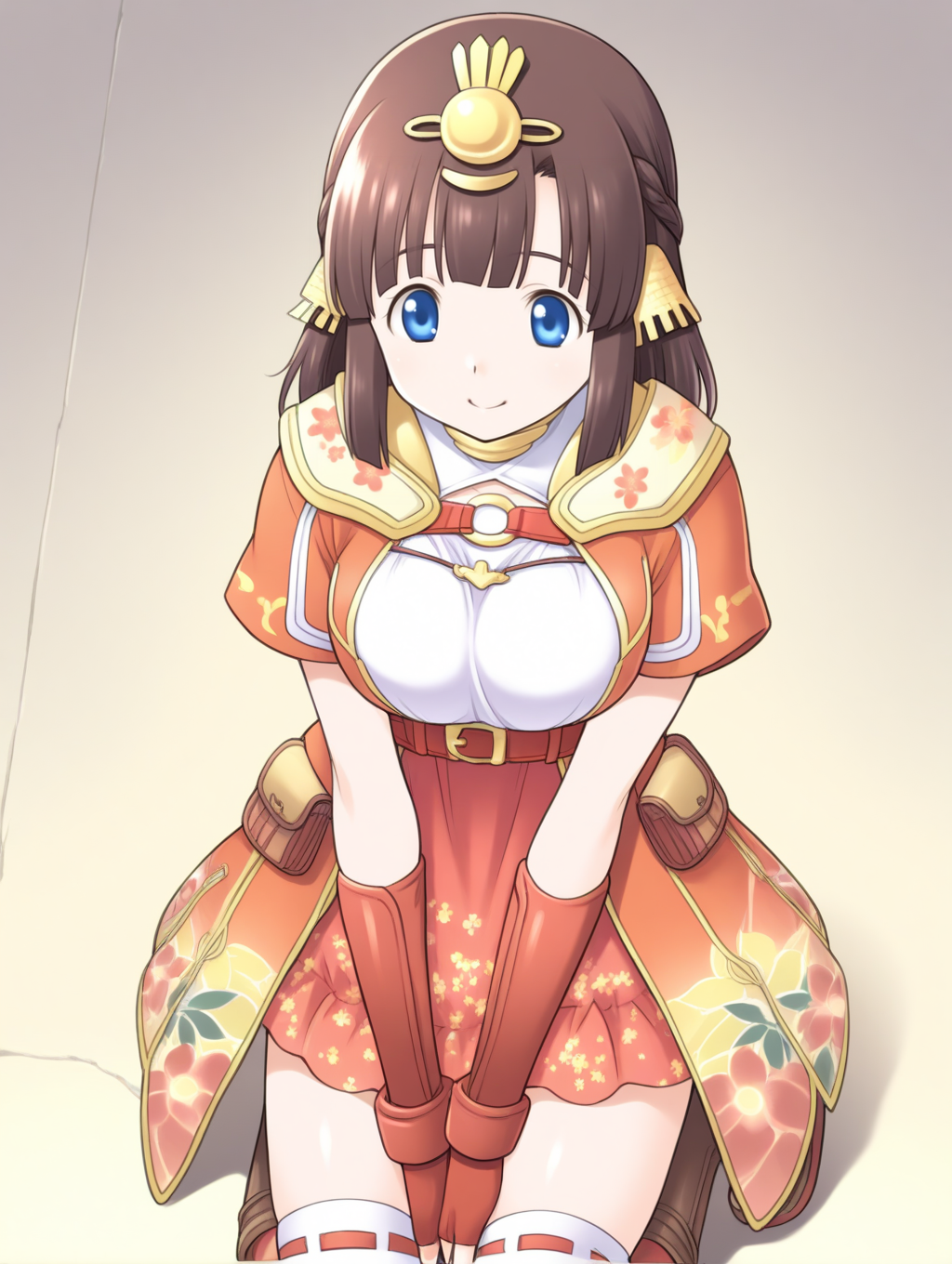 perfect quality,best quality,absolutely eye-catching,ambient occlusion,raytracing BREAK
1girl,<lora:miki hinamaturi IL v1.1:0.8>,hinamaturi,brown hair,medium hair,hair ornament,blue eyes,dress,short dress,fingerless gloves,thighhighs,boots,solo,, front view,close-up,kneeling,ok_sign,hands_on_hips,hand_between_legs,