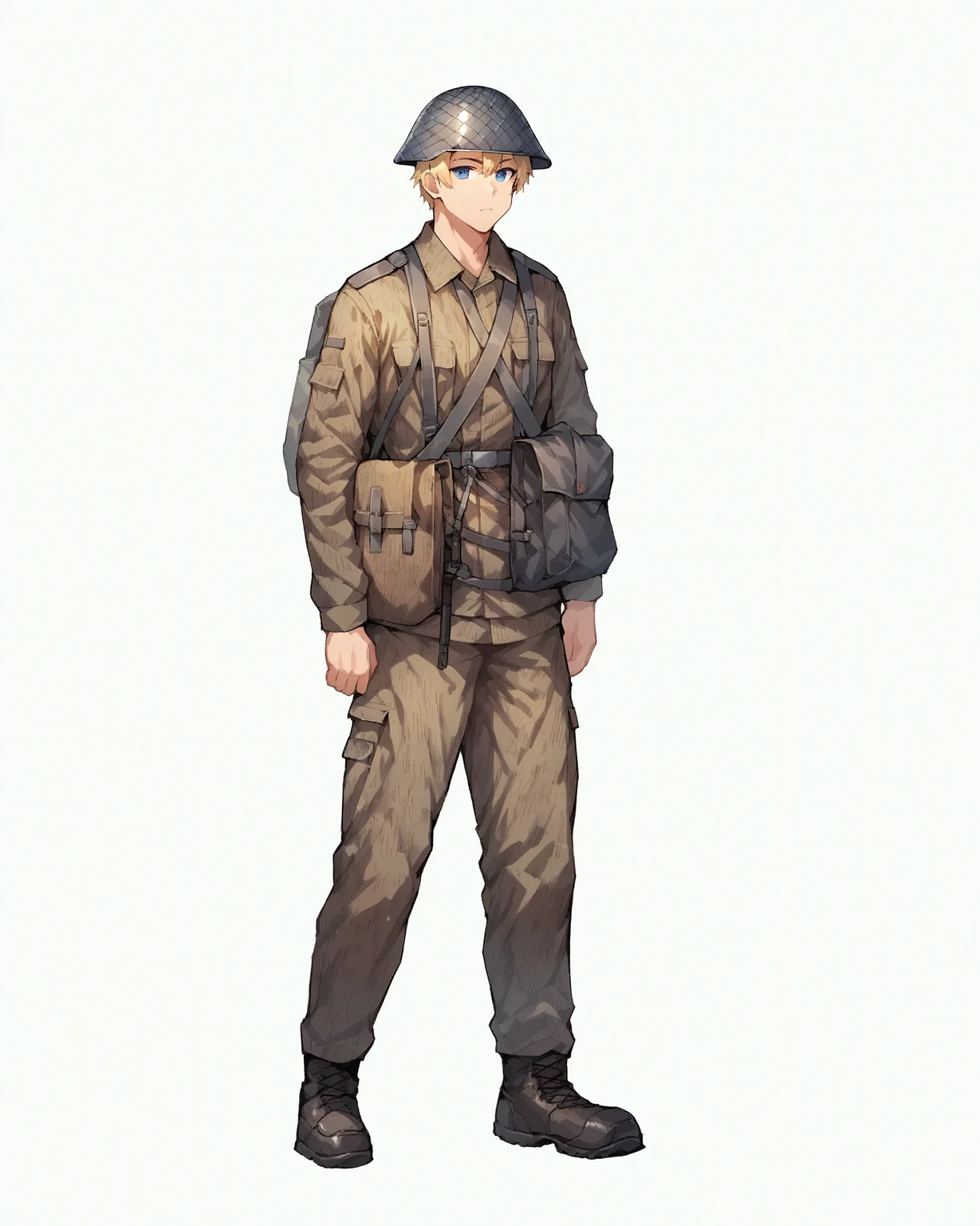 1 boy, male focus, blonde hair, blue eyes, <lora:DDR_NVA:1> ddr_nva, uniform, military, military uniform, helmet, camouflage, standing, full body, white background, simple background, <lora:StS_PonyXL_Detail_Slider_v1.4_iteration_3:5>, PonyXLV6_Scores, <lora:pony_good_hands:1> good_hands,