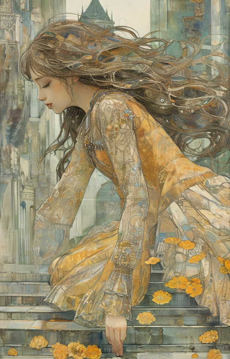 masterpiece,best quality,<lora:tbh267-sdxl:0.9>,illustration,style of Jan Toorop portrait of idolmaster cinderella girls,
