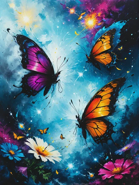 Quantum butterflies rewrite cosmic destinies, ultra-fine digital painting, <lora:xl_more_art-full_v1:0.3>, <lora:Desolation:0.6> <lora:gorgoeus_splash_of_vibrant_paint:0.7> Gorgeous splash of vibrant paint