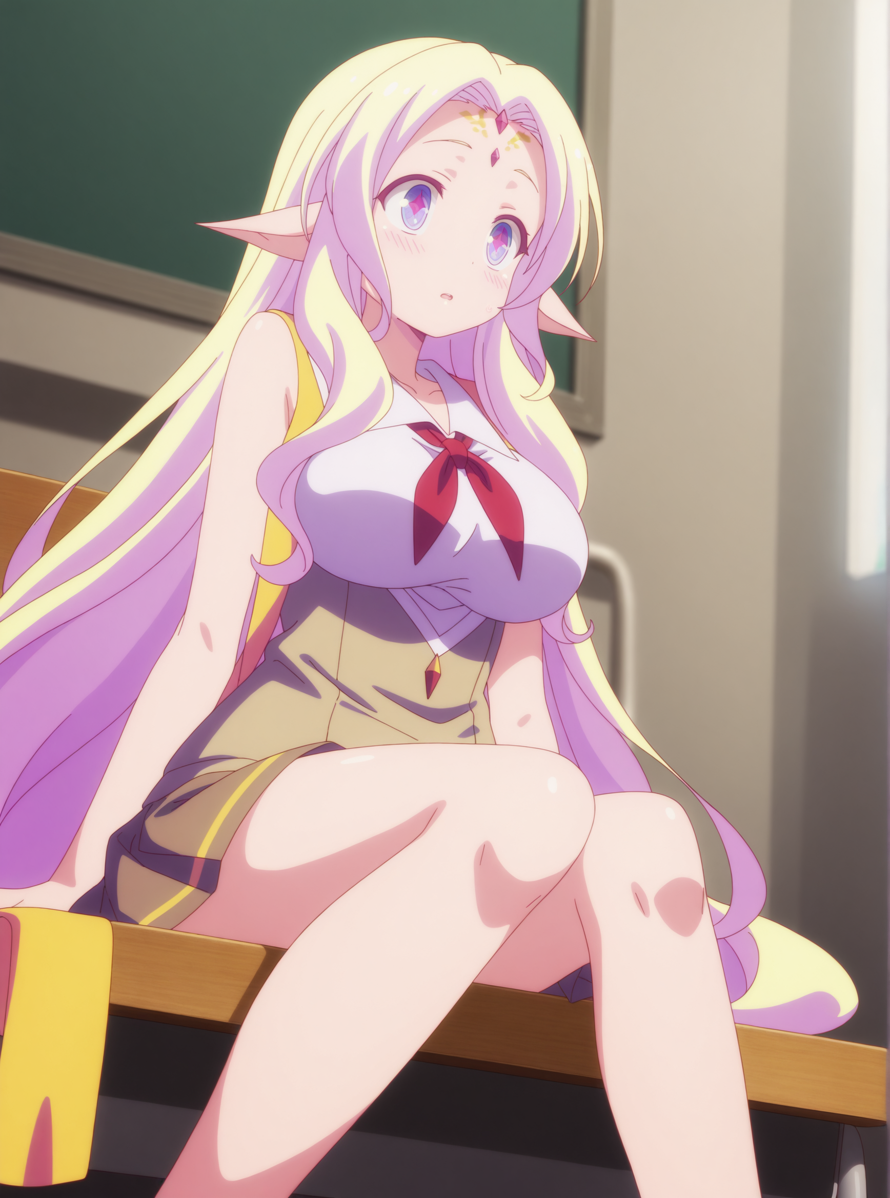 best quality,amazing quality,<lora:Fiel Nirvalen:1>,fiel nirvalen,legs,school uniform,