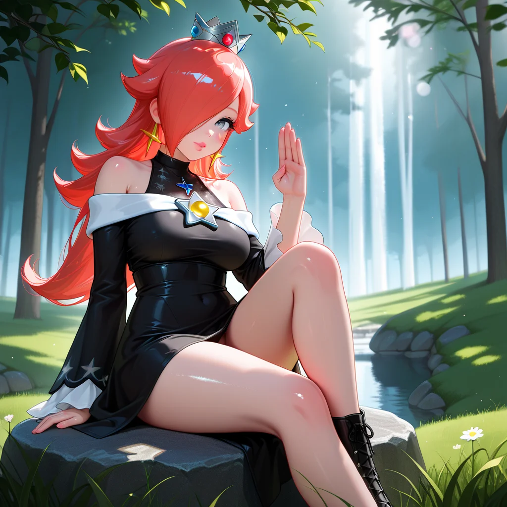 {{realistic}}, {{{photorealistic}}}, {{{very aesthetic}}}, {{{best quality}}}, {{{absurdres}}}, masterpiece, best quality, amazing quality, newest, scenery, depth of field, high-resolution, high definition, scenery, shiny skin, humid skin, visually intense anaglyphic experience, hallucinations, visually intense anaglyphic, editorial photography, journalistic style, candid, 1girl, solo, princess rosalina, red hair, silver eyes, dark skin, goth, sitting, outdoors, sitting on rock, grass, dark theme
{{{realistic}}}, {{{photorealistic}}}, {{{very aesthetic}}}, {{{best quality}}}, {{{absurdres}}}, masterpiece, best quality, amazing quality, newest, scenery, depth of field, Expressiveh <lora:DetailMaximizer:0.8> <lora:Expressive_H:0.8> zPDXLxxx, zPDXLrl, zPDXL3, zPDXL2, vulcan salute, blush stickers