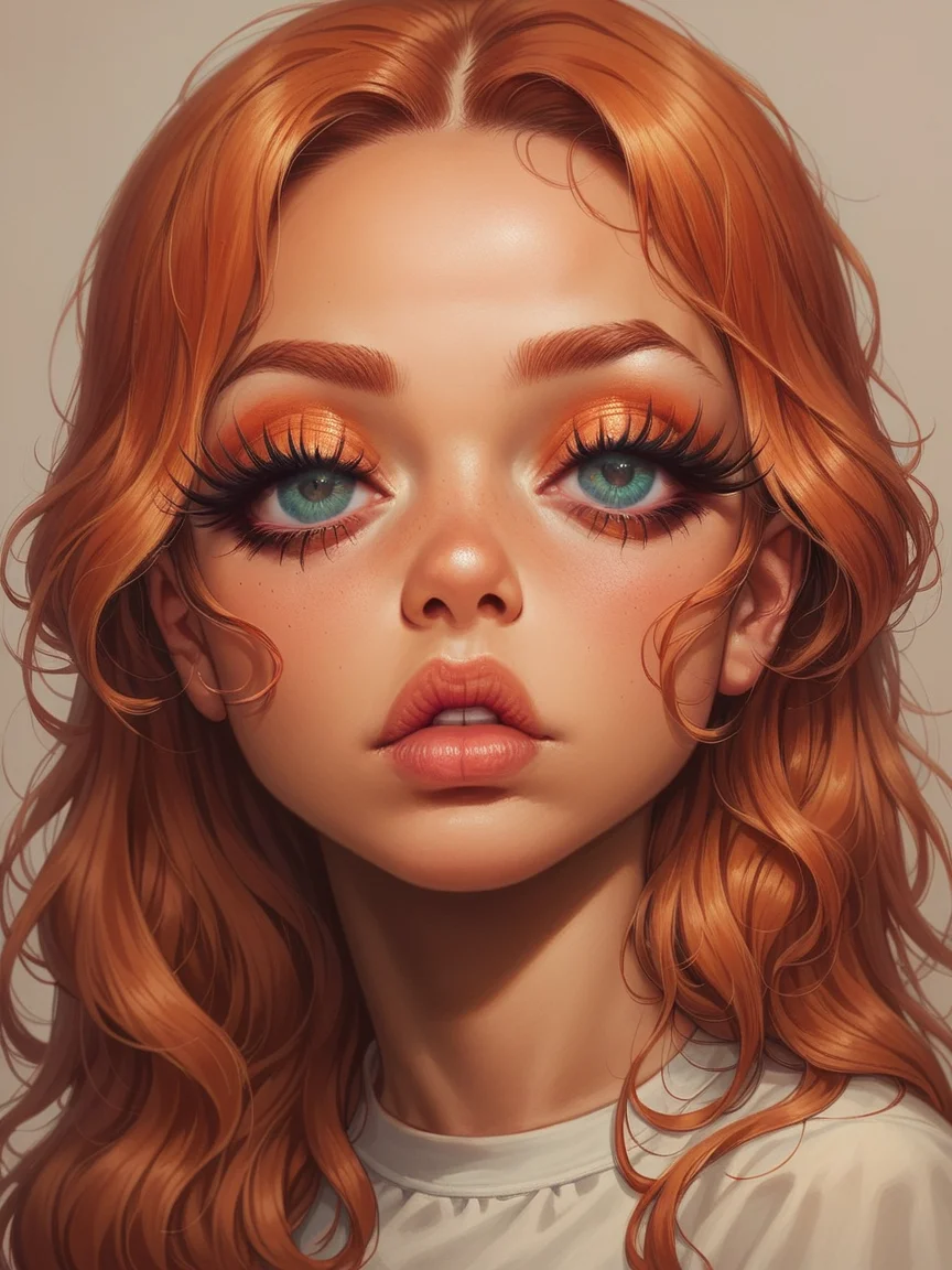 score_9, score_8_up, score_7_up, score_6_up, <lora:l4rg33y3sXLP:0.9> l4rg33y3s, 1girl, portrait, looking at viewer, eyelashes, ginger hair, long hair, makeup,