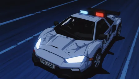 highly detailed, best quality, masterpiece, science fiction, anime screenshot,
motor vehicle, car, vehicle focus, no humans, police, headlight, glowing, road, sports car, night, license plate, police car, from above, spoiler \(automobile\), scene reference, shadow, solo
<lora:Cyber City Oedo 808 Illustrious 0.1:0.8>