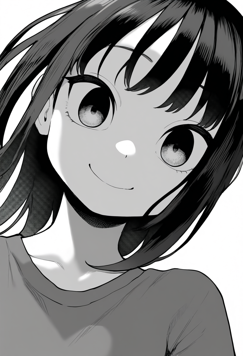 best quality, amazing quality, very aesthetic, absurdres,
greyscale, monochrome,
1girl, black hair, shirt,
smile, upper body, solo, looking at viewer, simple background, white background,    <lora:PokemonAdventuresNoobLocon_byKonan:1>