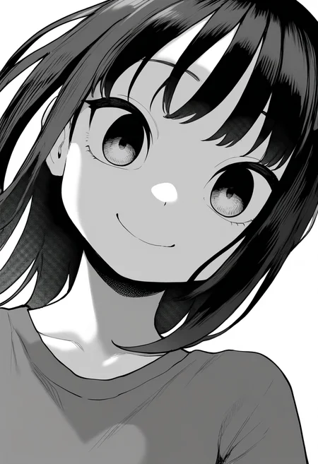 best quality, amazing quality, very aesthetic, absurdres,
greyscale, monochrome,
1girl, black hair, shirt,
smile, upper body, solo, looking at viewer, simple background, white background, <lora:PokemonAdventuresNoobLocon_byKonan:1>