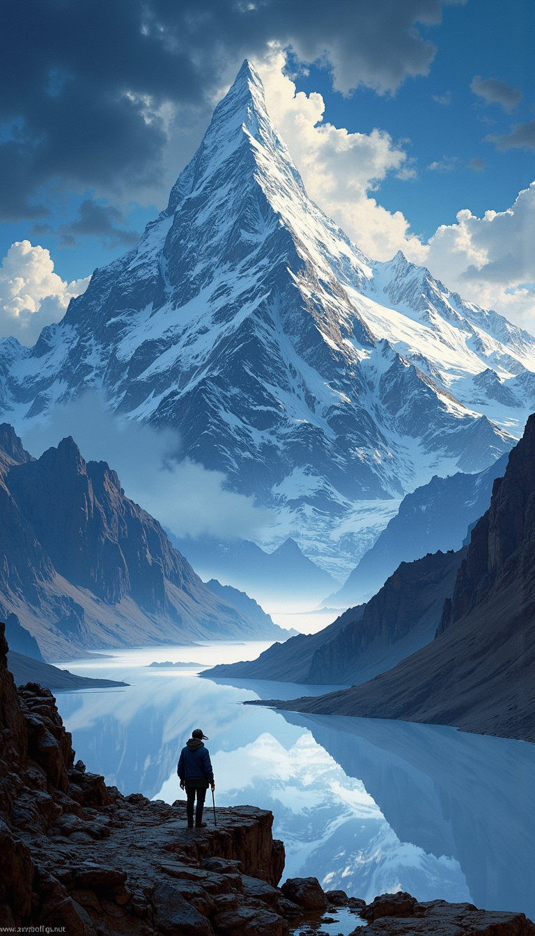 Frank Frazetta fantasy oil painting,  dark fantasy aesthetic. , digital artwork of a futuristic, natural colors, , epic.  luminescence, ultra realistic, hyper detailed, soft lighting , (Frank Frazetta), epic scale.
(detailed digital painting, detailed oil painting).

transparency, reflections, water, Roger Dean, Rodney Matthews,,Tibet.  A huge mountain with a snowy peak rises from behind. Black clouds, cloudy, gloomy atmosphere, wind.Black clouds, overcast, gloomy atmosphere, wind, ragged fog. The mountain looms over and overwhelms with its gigantic power. A huge avalanche is rushing down from the top., futuristic atmosphere. High Definition HD, High Detail, Perfect Composition, mythp0rt . A masterpiece.. An otherworldly atmosphere., . unimaginable quality, 8K, UHD, , nigiex. Depth of field, masterpiece., . An otherworldly atmosphere, Mysticism. mythp0rt, InCase Style. nigiex. . (Depth of field), low saturation,detail. mythp0rt Stylish, charismatic. (depth of field) mythp0rt, nigiex.. ,.

masterpiece, best quality, medium-format camera,  high-contrast, dramatic lighting, striking composition,  

The background is minimalist, a gradient of shadowy blue tones, amplifying the ethereal and futuristic ambiance of the scene. The overall composition feels cinematic, blending high fashion with a science fiction aesthetic. . Exquisite cyberpunk. retroFuturism.Frank Frazetta,
..razum  
 .

 An otherworldly atmosphere.
(Depth of field), low saturation,detail. mythp0rt Stylish, charismatic. ,.
masterpiece,   ,KNRm,  
,

Otherworldly atmosphere. aidmamj6.1
(Depth of field), low saturation,detail. mythp0rt, Stylish, charismatic


