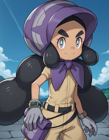 score_9, score_8_up, score_7_up, source_anime,
pokemonhapu, <lora:pokemon-hapu-ponyxl-lora-nochekaiser:1>,
hapu, long hair, black hair, twintails, dark skin, dark-skinned female, grey eyes, thick eyebrows, bright pupils, white pupils,
gloves, short sleeves, belt, black belt, purple headwear, bonnet, grey gloves, jumpsuit,
outdoors, landscape, bent over, smile,
looking at viewer, solo, cowboy shot, dutch angle,