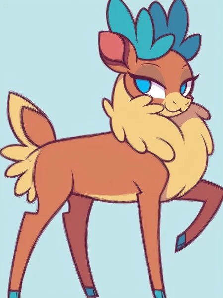 source_furry,
score_8,
score_6.
score_7,
2d,
anime,
<1girl:1.5>,
<solo:1.5>,
<simple background:1.5>,
<white background:1.5>,
reindeer,
reindeer_girl,
feral,
velvet_fherds, no humans, reindeer_girl, blue eyes, solo, full body, smile, standing, closed mouth, blue background, simple background, feral,
<lora:Velvet_Fightin_Herds_Pony_SDXL:1> velvet_fherds,
<lora:Pony_DetailV2.0:1>,