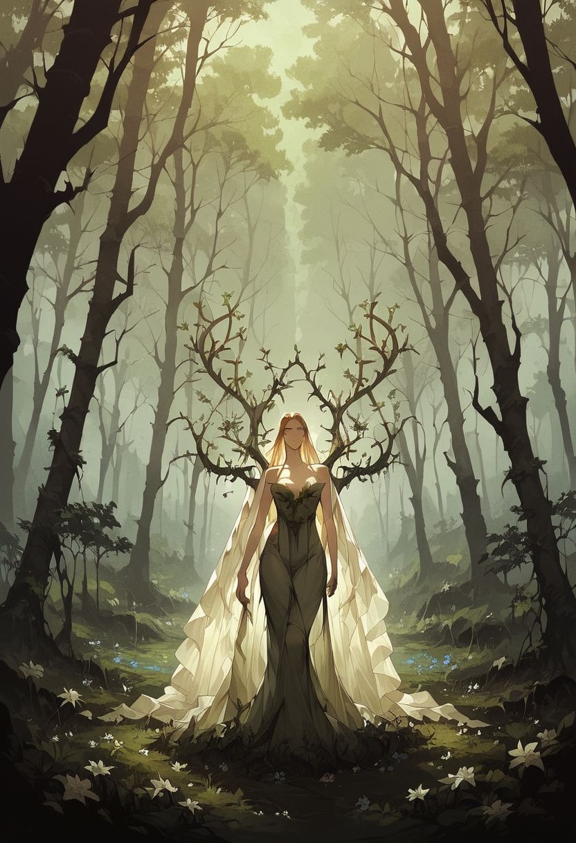 score_9, score_8_up, score_7_up, score_6_up, source_anime, masterpiece, high res, fantasy aesthetic, 
BREAK,
1woman, ((mother earth)), (plants covering body), mossy, flowers, earth spirit, greenery, trees, silhouette, antlers, bark, leaves, vines, 
Castlevania style, <lora:Castlevania_Style_XL:0.7>,