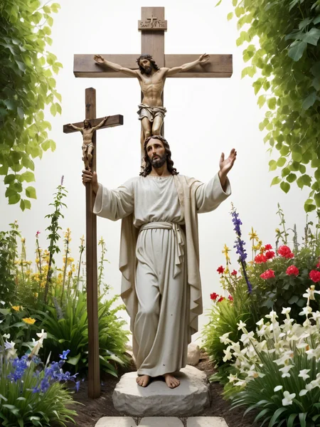 score_9, score_8_up,score_7_up, score_6_up, score_5_up, score_4_up, view of dg_DougXL, saint, position like jesus on cruzifix, saint light background, garden eden, god save him<lora:dg_DougXL:0.75>